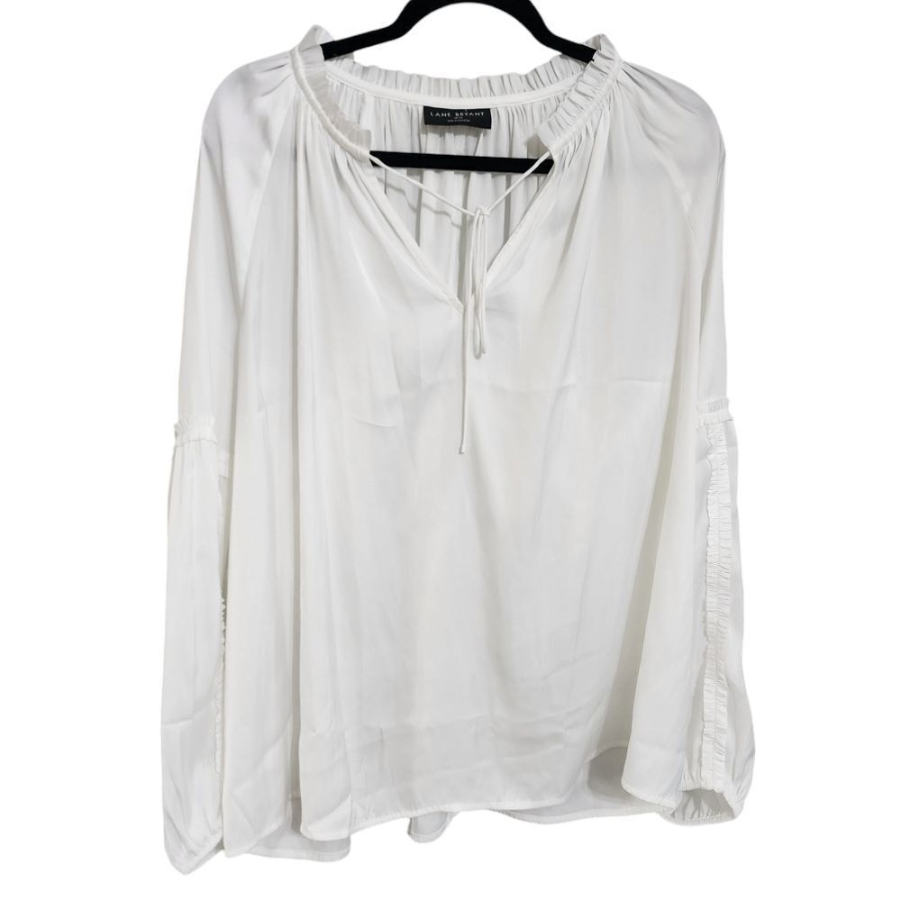 Lane Bryant white balloon sleeve flowy ruffled v-neck blouse top 18/20